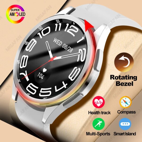 JS Watch 6 Max Classic AMOLED Smart Watch Men Women Rotating Bezel Compass Bluetooth Calls Heart Rate Blood Pressure Smartwatch