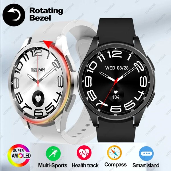 JS Watch 6 Max Classic Smart Watch Men Rotating Bezel AMOLED Compass Bluetooth Calls Heart Rate Blood Pressure Sport Smartwatch