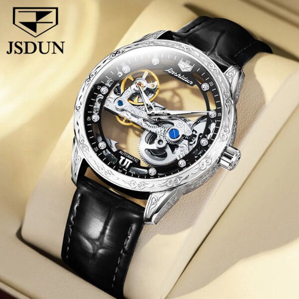 JSDUN 8917 Luxury Hollow Mechanical Watch For Men Synthetic Sapphire Mirror Automatic Watches Waterproof Luminous Man Hand Clock