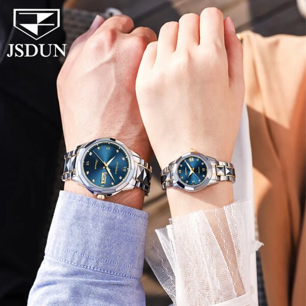 JSDUN Luxury Automatic Couple Watches Pair Men and Women Mechanical Wristwatch Waterproof Sapphire Crystal Clock Lover Gift Set