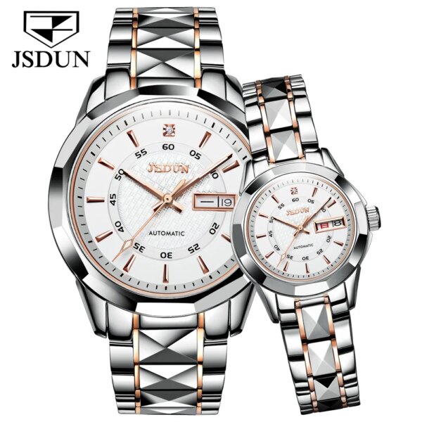 JSDUN Original Couple Watch Automatic Mechanical Watch Fashion Waterproof Top Brand Men and Women Watches Romantic Lover Date