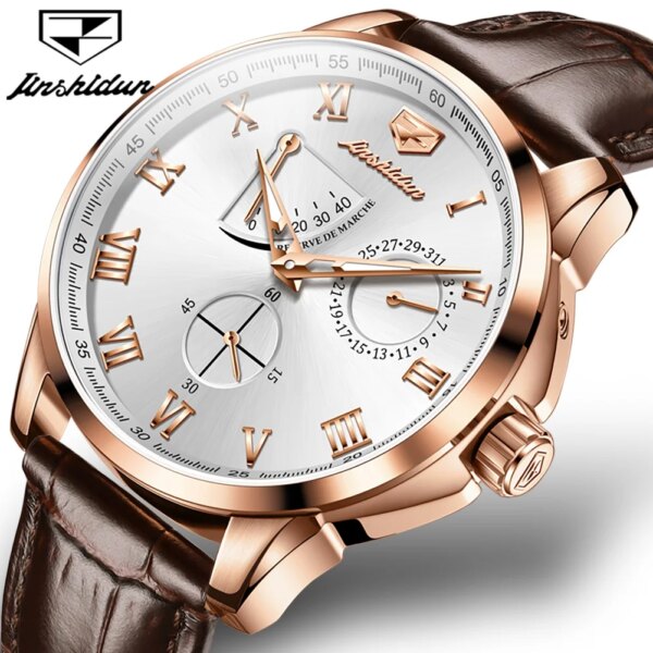 JSDUN Swiss Imported Original Movement Men's Automatic Mechanical Clock Multifunction Date Waterproof Luxury Rose Gold Watches