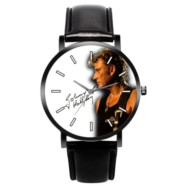 Johnny Hallyday Watch New All Black Leather Quartz Wristbatch Fan Gift