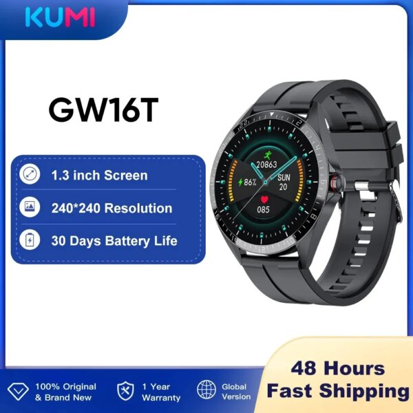 KUMI GW16T Men Smart Watch Sport Fitness Heart Rate Monitor IP67 Waterproof Full Touch Screen Smartwatch for IOS Android