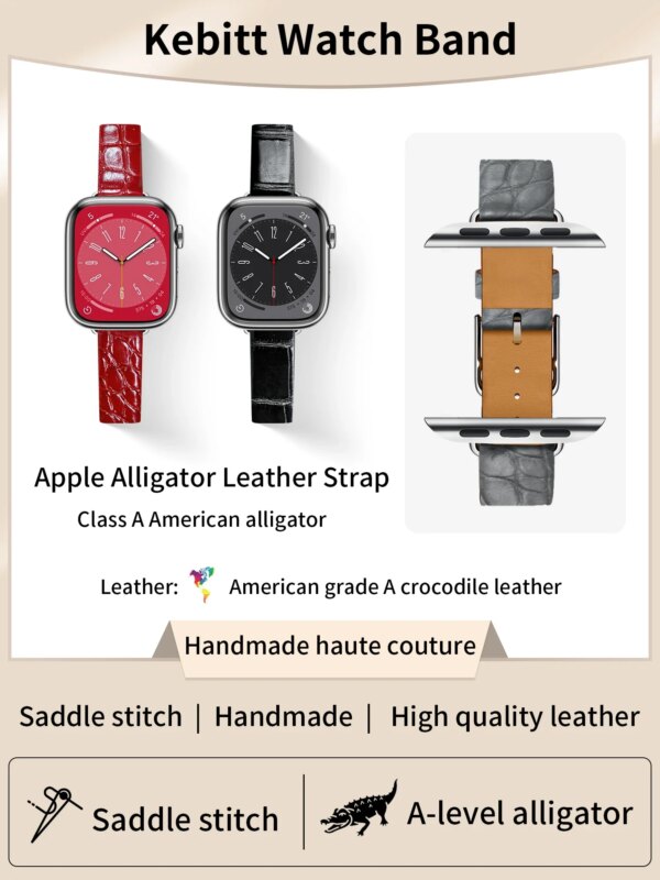 Kebitt Alligator Women Band For Apple Watch Ultra2 9 7 6 SE 5 iWatch 8 Crocodile Ckin Strap 41MM 40mm 45MM 49mm