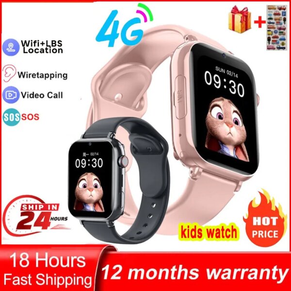 Kids 4G Smart Phone Watch LBS WiFi Location Tracker Sim Card HD Screen SOS Video Call Camera Waterproof Smartwatch Child