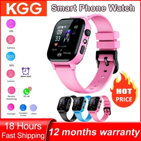 Kids Smart Watch Phone LBS SOS Location Camera SIM Card Flashlight Camera Alarm Clock Children Smartwatch Gifts