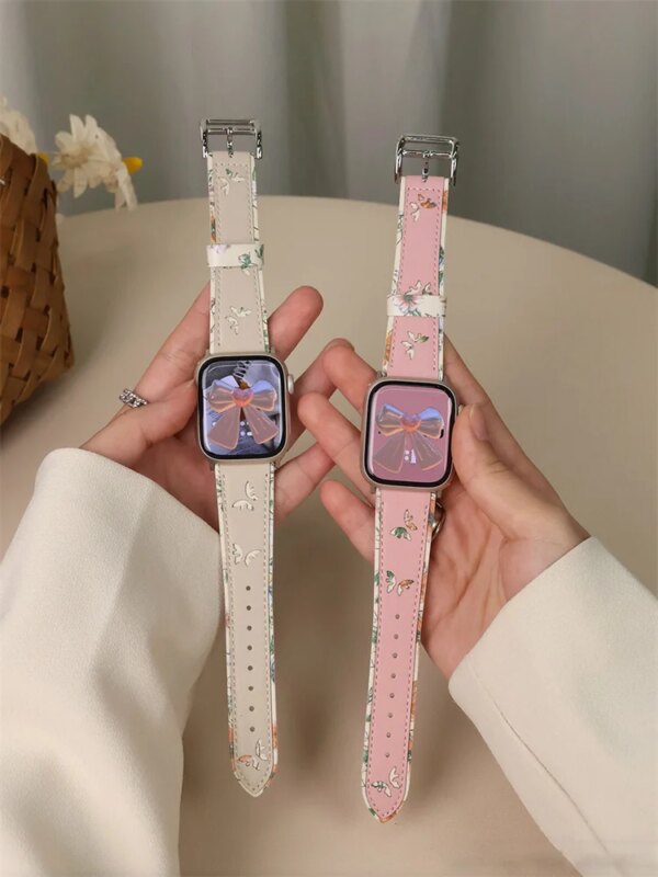 Korea Retro Butterfly Band Strap For Apple Watch Ultra2 Band 49mm 44mm 40 45mm 41mm Lady Elastic Strap Band For watch 9 8 7 SE 6