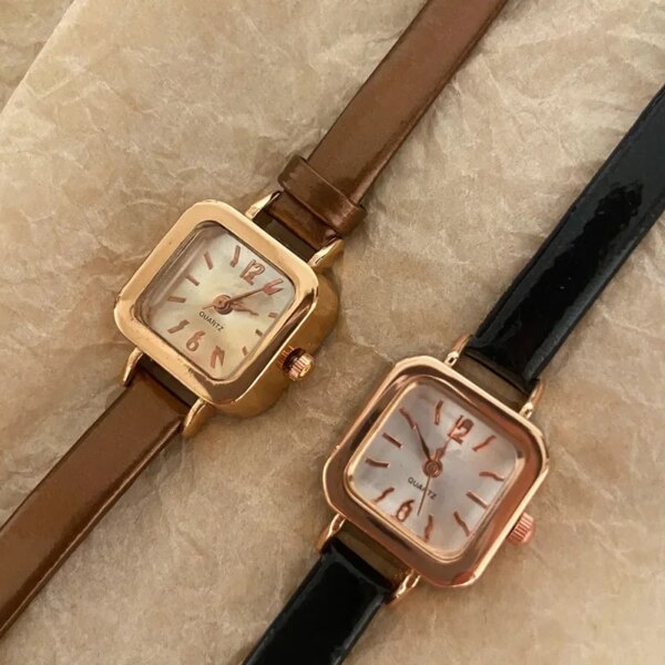 Korean Women Thin Belt Quartz Watch Simple Square Dial Clock Quartz Wrist Watches Ladies Casual Wristwatch Clock Montres Femmes