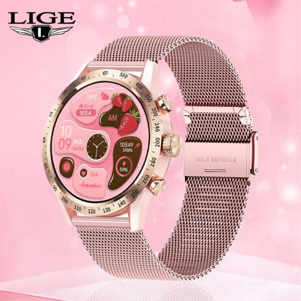 LIGE 1.28 inch AMOLED Screen Smart Watch For Women Gift Wireless Call Connect Phone Blood oxygen Monitor Sport Ladies Smartwatch