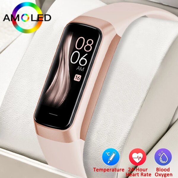 LIGE AMOLED HD Screen Smart Watches Women Sport Fitness Tracker Smartwatch Smart Bracelet Ladies Wrist Watch Pink Wristwatch