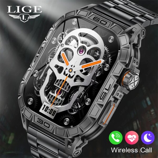 LIGE AMOLED Screen Smart Watch Compass Outdoor Sports Fitness Men Bluetooth Call Waterproof Smartwatch Men Durable Long Standby