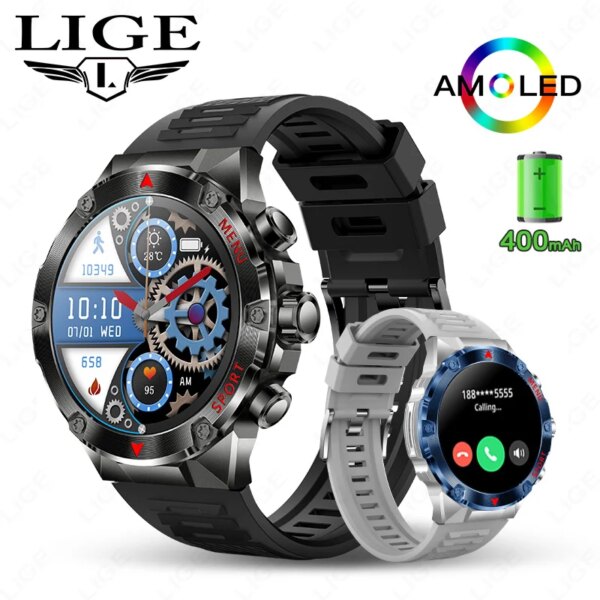 LIGE Bluetooth Call Smart Watch Men 1.43 Inch 466*466 HD AMOLED Screen Waterproof Sports Tracker Health Monitor Men Smartwatch