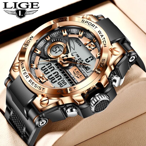 LIGE Digital Men Military Watch 50m Waterproof Wristwatch LED Quartz Clock Sport Watch Male Big Watches Men Relogios Masculino