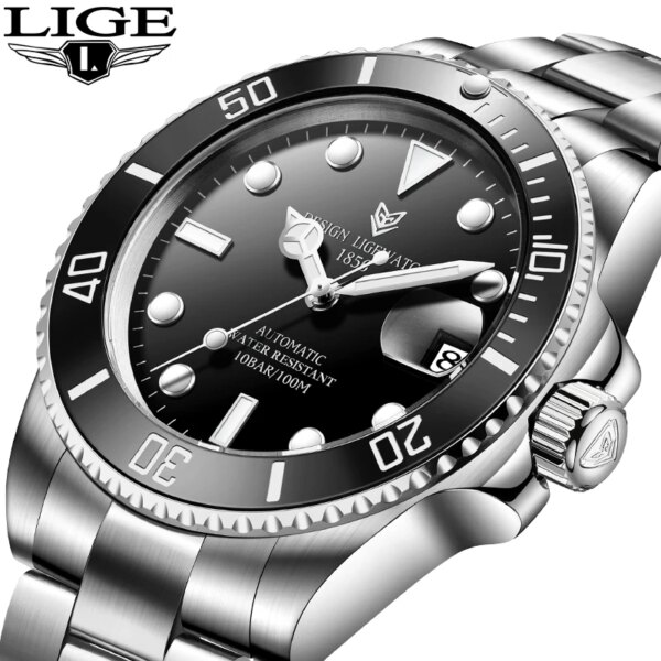 LIGE Fashion Luxury Mechanical Man Watch Tourbillon Clocks Fashion Military Automatic Watches for Men Stainless Steel Waterproof