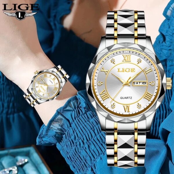 LIGE Fashion Luxury Waterproof Watch for Women Luminous Date Stainless Steel Band Quartz Women's Ladies Wristwatches Reloj Mujer