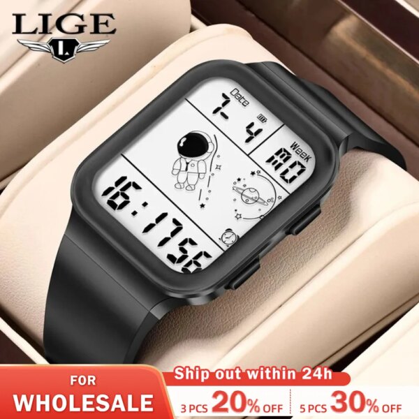 LIGE Fashion Student Watches Couple Electronic LED Digital Watch For Men Watch Sport Waterproof Multifunctional Alarm Clock Man