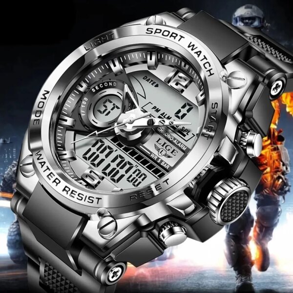 LIGE Men Military Watch Digital 50m Waterproof Wristwatch LED Quartz Clock Sport Watch Male Big Watches Men Relogios Masculino