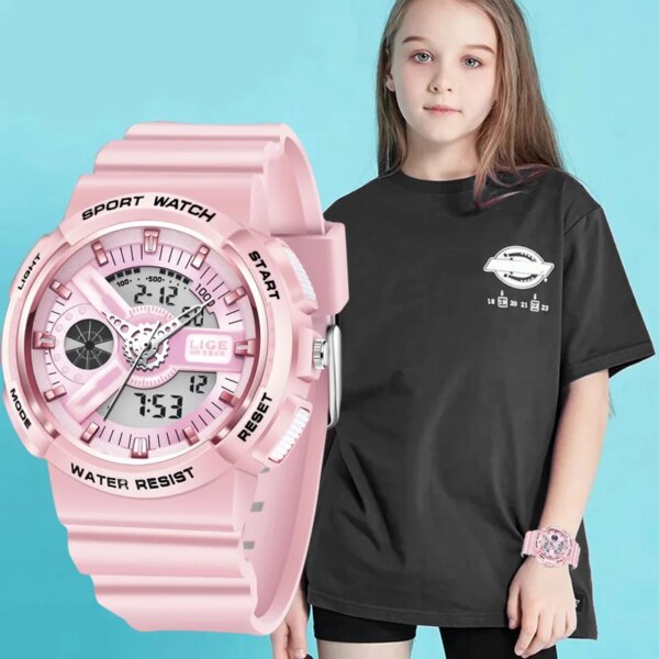 LIGE Military Kids Sport Watches 50M Waterproof Electronic Wristwatch Stop Watch Clock Children Digital Watch For Boys Girls+Box