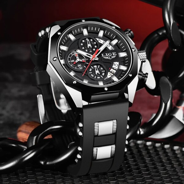 LIGE Military Quartz Watch For Men Silicone Watch Men Sport Date Chronograph Clock Male Waterproof Watches Men Montre Homme+BOX