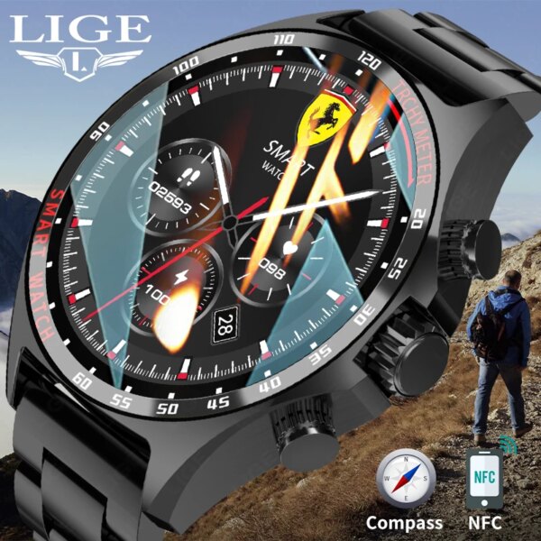 LIGE NFC Smart Watch Men Digital Watches Bluetooth Call Waterproof Heart Rate Tracker Bracelet For Android IOS Smartwatch 2024