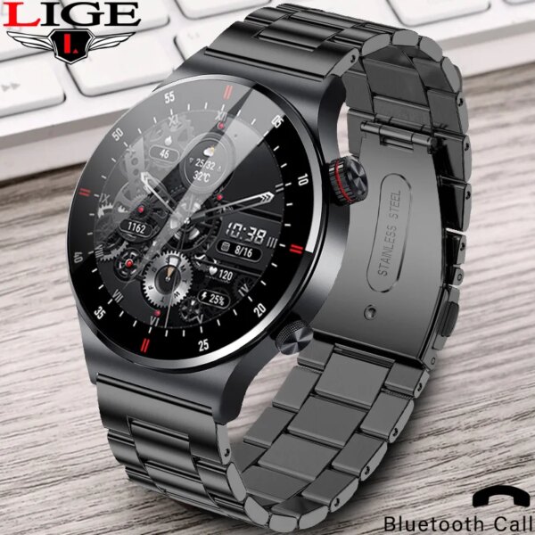 LIGE NFC Watch For Men Bluetooth Call Smart Watch Android iOS 2024 Blood Pressure Smartwatch Weather Full Touch Men's Wristwatch