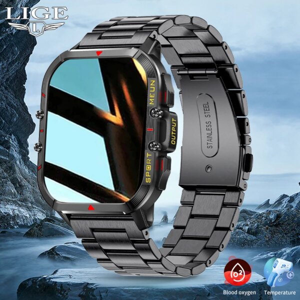 LIGE New Smart Watch Men Outdoor Sports Bracelet Bluetooth Call Clock Waterproof Body Temperature Men Smartwatch For Android IOS