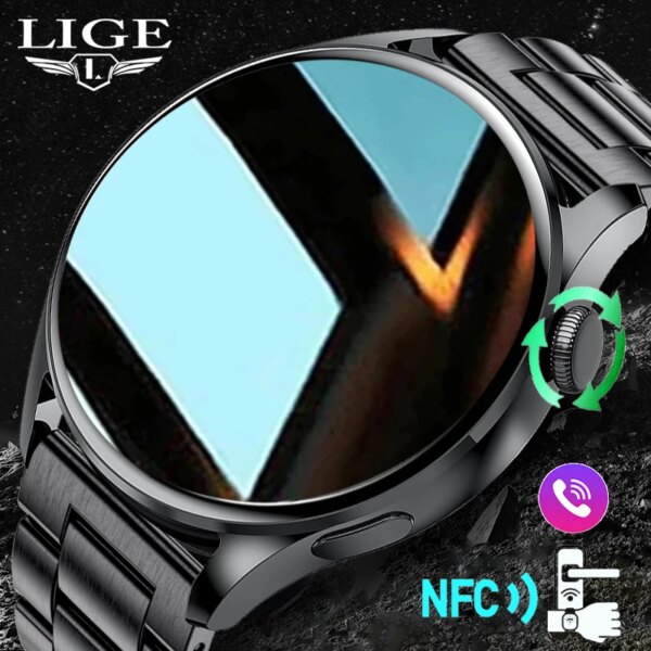 LIGE SmartWatch For Huawei Xiaomi Iphone Bluetooth Phone Call Men Smart Watch Women Wireless Charging NFC Sport Watch For Men