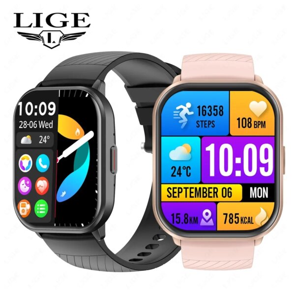 LIGE Smartwatch 2.01 Inch Screen Bluetooth Watch For Men Women Sport Fitenss Healthy Monitoring DIY Watch Face Bracelet Reloj