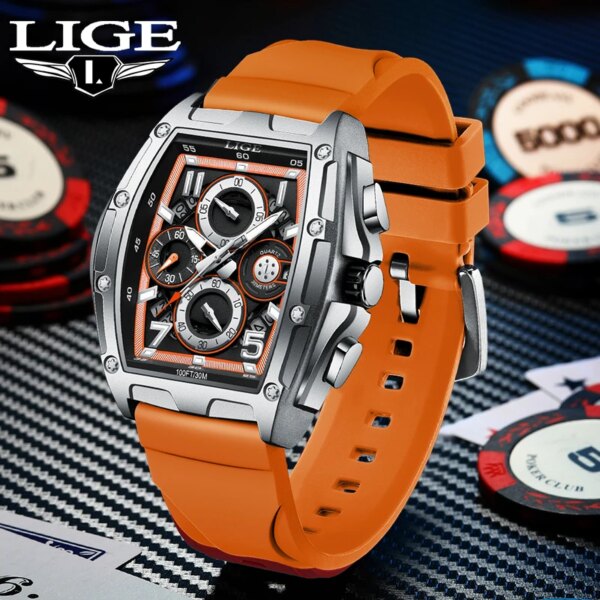 LIGE Top Brand Luxury Fashion Big Dial Man Watch Waterproof Casual Sport Watches for Mens Silicone Auto Date Military Wristwatch