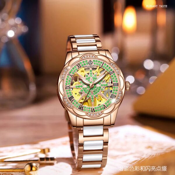 Ladies Automatic Mechanical Watch Luxury Brand Women Watch Rhinestone Fashion Skeleton Clock Senhoras Assistir Reloj Mujer 2022