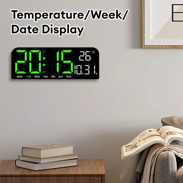 Large Digital Wall Clock Temperature and Date Display Table Alarm Clock Night Mode Wall Clock 12/24H Electronic LED Clock Watch