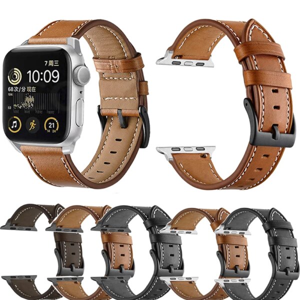 Leather Band For Apple Watch Ultra 38mm 42mm 44mm Correa 45mm/49mm Wrist Bracelet IWatch Series 8 7 3 4 5 6 Se 42mm/44mm Strap