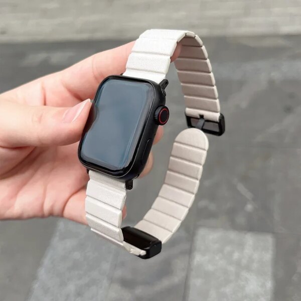 Leather Band for Apple Watch Strap 45mm 44mm 49mm 40mm 41mm 42mm Magnetic Buckle Bracelet iWatch Ultra 2 SE Series 9 8 7 6 5 4 3