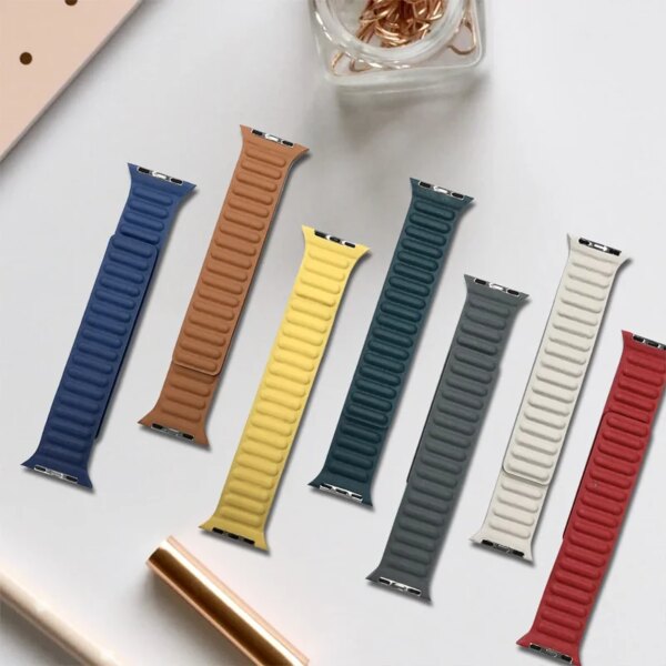 Leather Link For Apple Watch Band 44mm 40mm 45mm 49mm 41mm 42mm Magnetic correa bracelet iWatch Series 8 SE 6 7 9 5 Ultra Strap