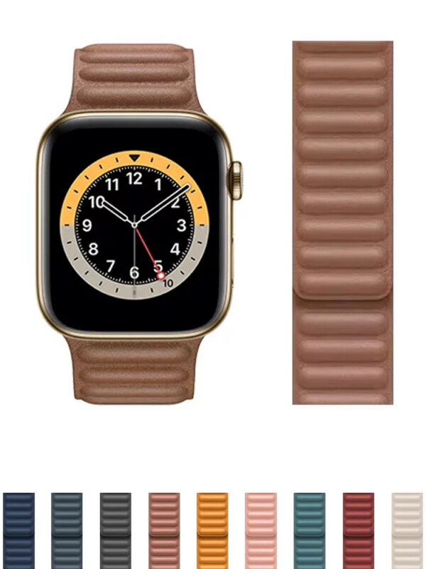 Leather Link For Apple Watch Band 45mm 41mm 44mm 40mm 49mm 38 42mm Magnetic bracelet iWatch Series 9 8 3 SE Ultra 4 5 6 7 Strap