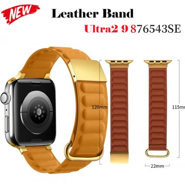 Leather Link For Apple Watch Band Ultra 2 9 8 49mm 41mm 45 40mm 44mm 42 38mm Magnetic Loop Bracelet iWatch Series 8 7 6 SE Strap