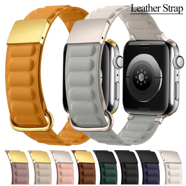 Leather Magnetic Buckle Strap for Apple Watch 2 Ultra 49mm Series 9 8 7 45mm 41mm Band for iWatch 6 5 4 SE 3 2 44mm 42mm 38 40mm