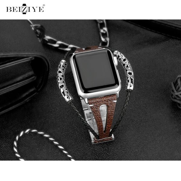 Leather Strap For Apple Watch Band 41mm 45mm 44mm 40mm 42mm 38mm Luxury Bracelet Correa For iWatch Series 9 8 7 6 5 Ultra 2 49mm