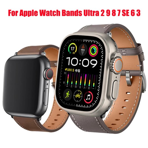 Leather Strap For Apple Watch Bands Ultra 2 49mm 45mm 41mm Band Wristband For iWatch 9 SE 8 7 6 5 3 40 44mm Replacement Bracelet