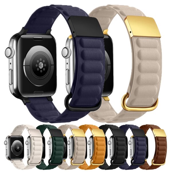 Leather Strap For Apple Watch Series 9 8 7 45mm 41mm Band 6 5 44mm 40mm 38mm 42mm Magnetic Loop Bracelet For iWatch Ultra 2 49mm