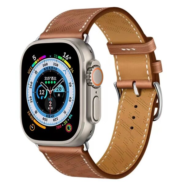 Leather Strap For Apple Watch Ultra Band 49mm 45mm 44mm 41mm 40mm 42mm 38mm Breathable Bracelet Belt iWatch 9 8 7 6 5 4 SE Band