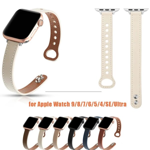 Leather Strap for Apple Watch Band 44mm 45mm 41mm 40mm 49mm 42mm 38mm Bracelet for IWatch Series 9 SE Ultra 8 7 6 5 4 3 New 2024