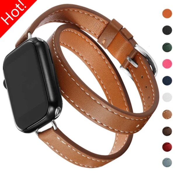 Leather Strap for Apple Watch Ultra 2 Band 49mm 41mm 45mm 40mm 44mm Correa for IWatch Series 9 8 7 6 SE 5 4 Replacement Bracelet