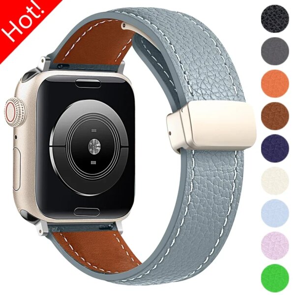 Leather Strap for Apple Watch Ultra 2 Band 49mm 9 8 7 44mm 41mm 42 45mm Magnetic Buckle for IWatch Series Ultra 6 5 SE Bracelet