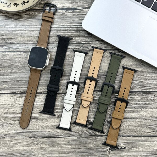 Leather strap For Apple watch band 44mm 45mm 41mm 40mm 49mm 42mm 38mm 45 44mm correa bracelet iWatch series 3 4 6 SE 7 8 9 ultra