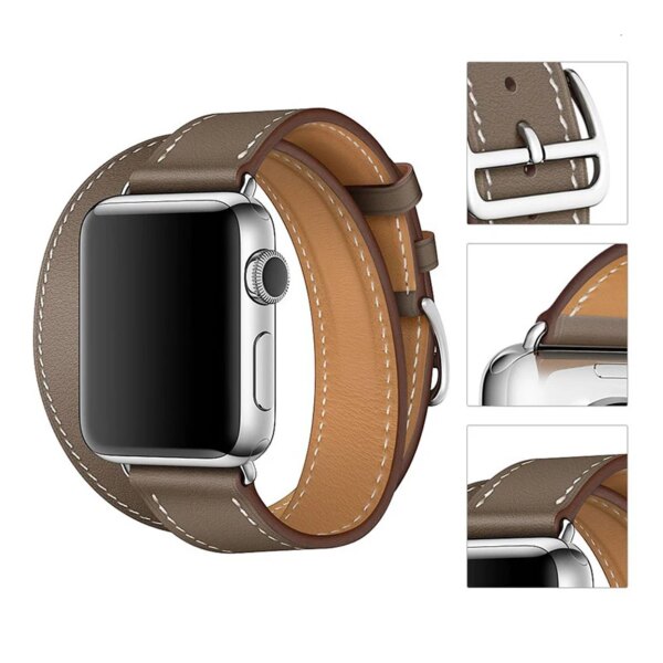 Leather strap for Apple watch band 45mm 44mm 41mm 40mm series 9 8 7 6 5 4 SE Double Loop Comfort Bracelet Strap for iWatch Belt