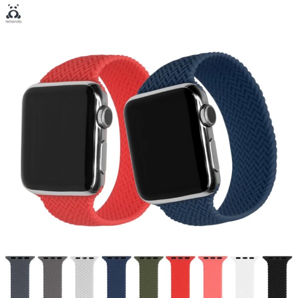 Lebanda Braided design solo loop  band for Apple Watch series 9 8 7 6 SE liquid Silicone Strap for iWatch stretchable sport band