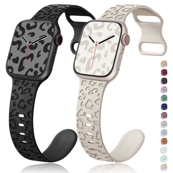 Leopard Engraved Band for Apple Watch Ultra 49mm 45mm 44mm 42mm 41mm 40mm Sport Silicone Strap iWatch Series 9 8 7 6 5 4 3 SE