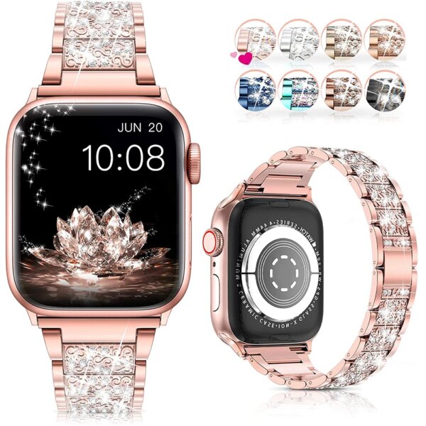 Link Bracelet for Apple Watch Band 7 8 9 41mm 45mm 40mm 44mm Diamond Shining Women Metal Strap IWatch Ultra 2 49mm SE 6 5 4 42mm